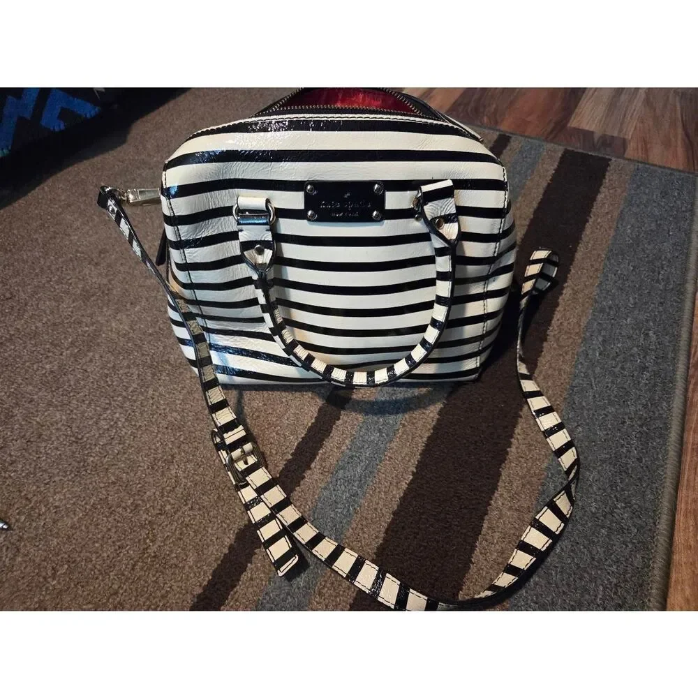 RARE kate spade Vintage Black and White Striped Patent BEETLEJUICE Crossbody Bag